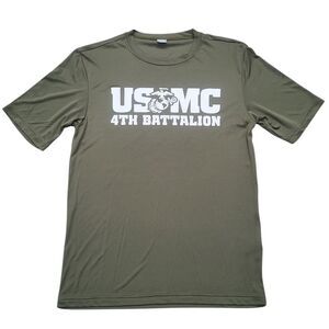 Marine Corps 4th Battalion (Dry Fit) Large Front and Back Logo Tee (Green)